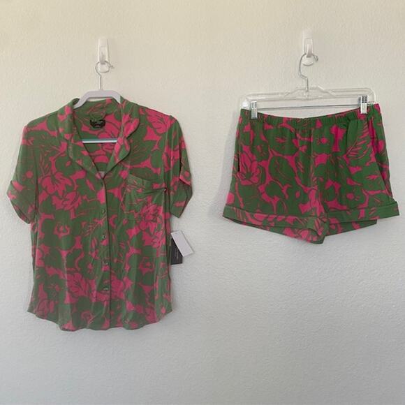 Kate Spade Pajama Set Shortie Pink & Green Floral Pockets Women's Medium NWT - Picture 12 of 12